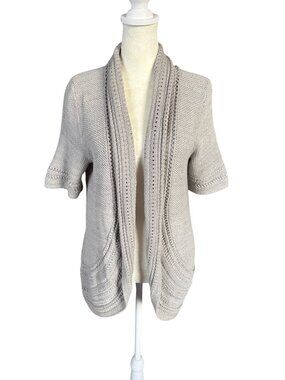 Sonoma women's short sleeve linen colored open front cardigan sweater size M